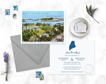 Maine wedding save the date - Maine - Newagen Seaside Inn, Southport Maine - Maine map save the date