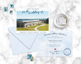 Newport Save the Date - Venue Save the Date - Watercolor save the date - Fort Adams Save the Date  – Newport Rhode Island Wedding