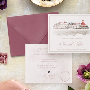 Wedding Venue save the date – Hotel del Coronado Wedding – Venue Illustration Save the Date - Modern Save the Date -