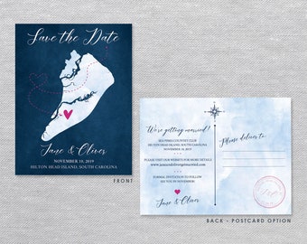 Hilton Head Save the Date – South Carolina Destination Wedding – Map Save the Date - Wedding Save the Date  for Save the Date Cards