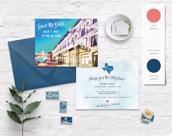 Watercolor save the Date - Tremont House Save the Date - Galveston, Texas save the date - Destination wedding save the date