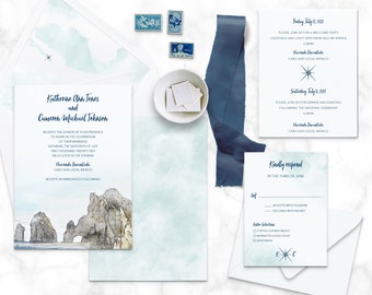 Mexico wedding invitation, Destination Wedding Invitation, Destination Invitation, Watercolor Wedding Invitation, Cabo san Lucas Wedding