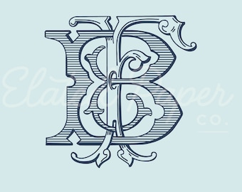BF of FB Vintage monogram, vintage bruiloft monogram, vintage aquarel monogram