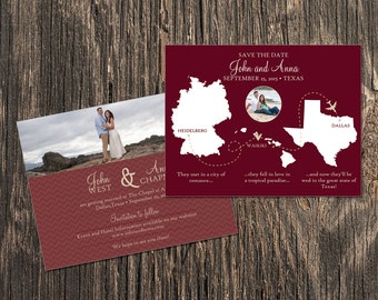 Map Save the Date - US States and or Countries of your choice - Custom design with photo