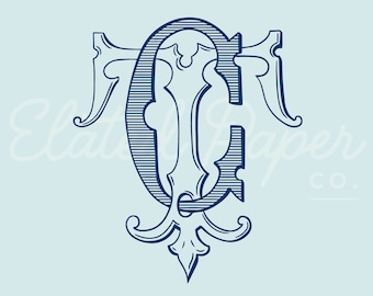 CT-huwelijksmonogram, TC klassiek monogram, aquarelmonogram, in elkaar grijpend monogram, klassiek monogram, in elkaar grijpend monogram van 2 letters