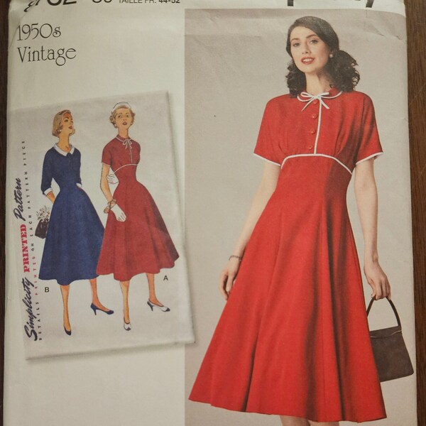 Simplicity 8732 Misses Woven 1950's Dress | Retro, Collar & Sleeve Options, Side Zipper, Empire Waist | Sewing Pattern, sizes 16-24 - UNCUT