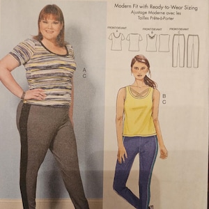 Butterick B6498 Misses Knit Activewear | Leggings, Pullover Top or Tank, Neckline & Sleeve Options | Sewing Pattern, size XS-S-M-L-XL -UNCUT