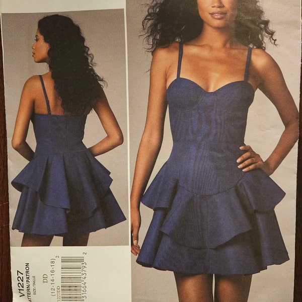 Vogue V1227 Misses Rebecca Taylor Dress | Fitted Bodice, Bra with Band, Boning, Shoulder Straps | Sewing Pattern, sizes 12-14-16-18 -UNCUT