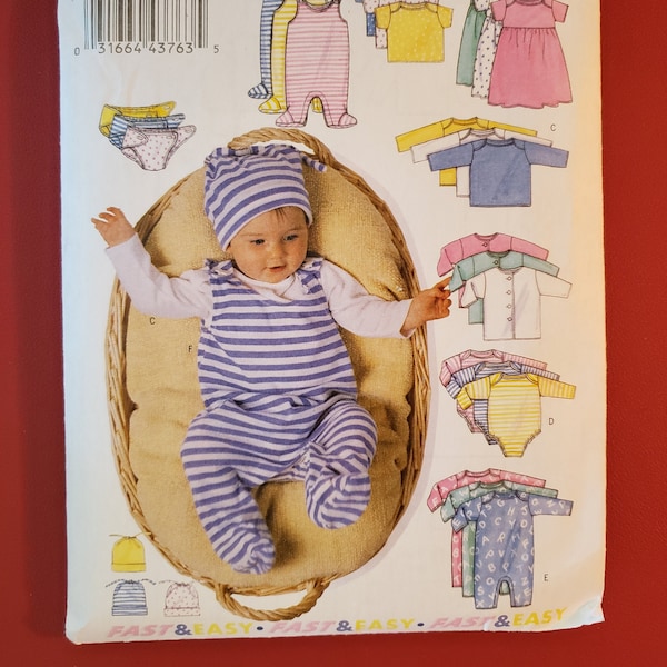 Butterick B5585 Baby/Infants Knit Layette | Jacket, Dress, Top, Romper, Diaper Cover, & Hat | Very Easy Sewing Pattern, size Pre-NB-S -UNCUT