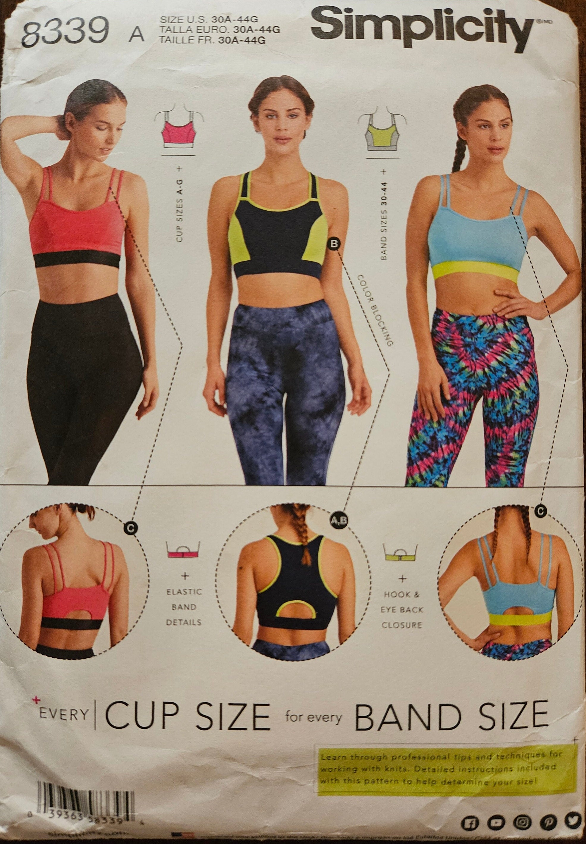 Simplicity 8339 Misses Knit Sports Bra Activewear Every Cup Size