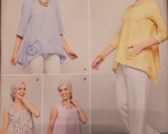 Simplicity 8603 Misses Woven Tops | Pullover, Loose-Fitting, Asymmetrical Hem, Sleeve & Neckline Options | Sewing Pattern, size XS-XL -UNCUT