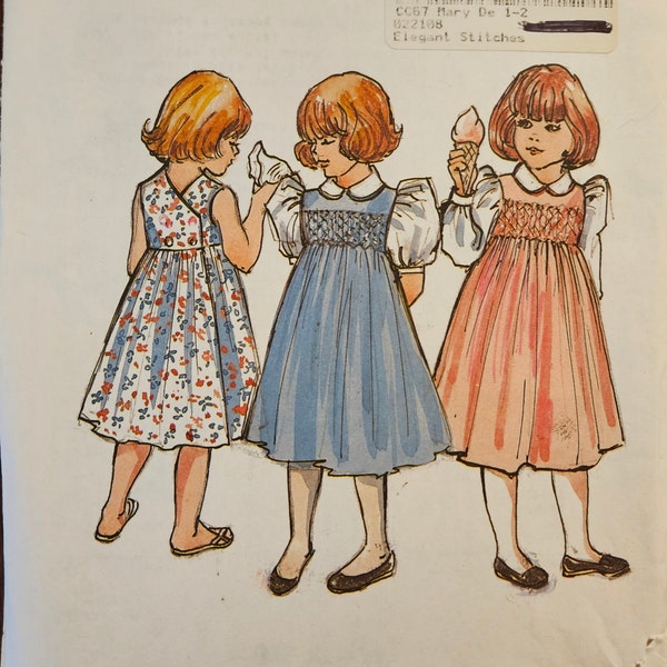 Children's Corner 67 "Mary De" or 77 "Louise" Dress & Blouse | Button Back, Smocked, Puffed Sleeve | Sewing Pattern, sizes 1-2 or 3-4 -UNCUT