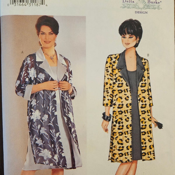 Butterick 6477 Womens/Petite Special Occasion Dress & Duster | Sheath, Loose | Easy Sewing Pattern, by Delta Burke, sizes 22W-32W -UNCUT