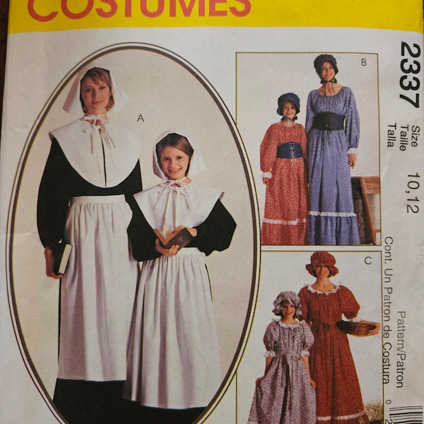 McCalls 2337 Colonial Costumes | Pilgrim, Pioneer, Dress, Apron, Corset, Hat | Sewing Pattern, sizes Girls (10-12), Misses (16-18) - UNCUT