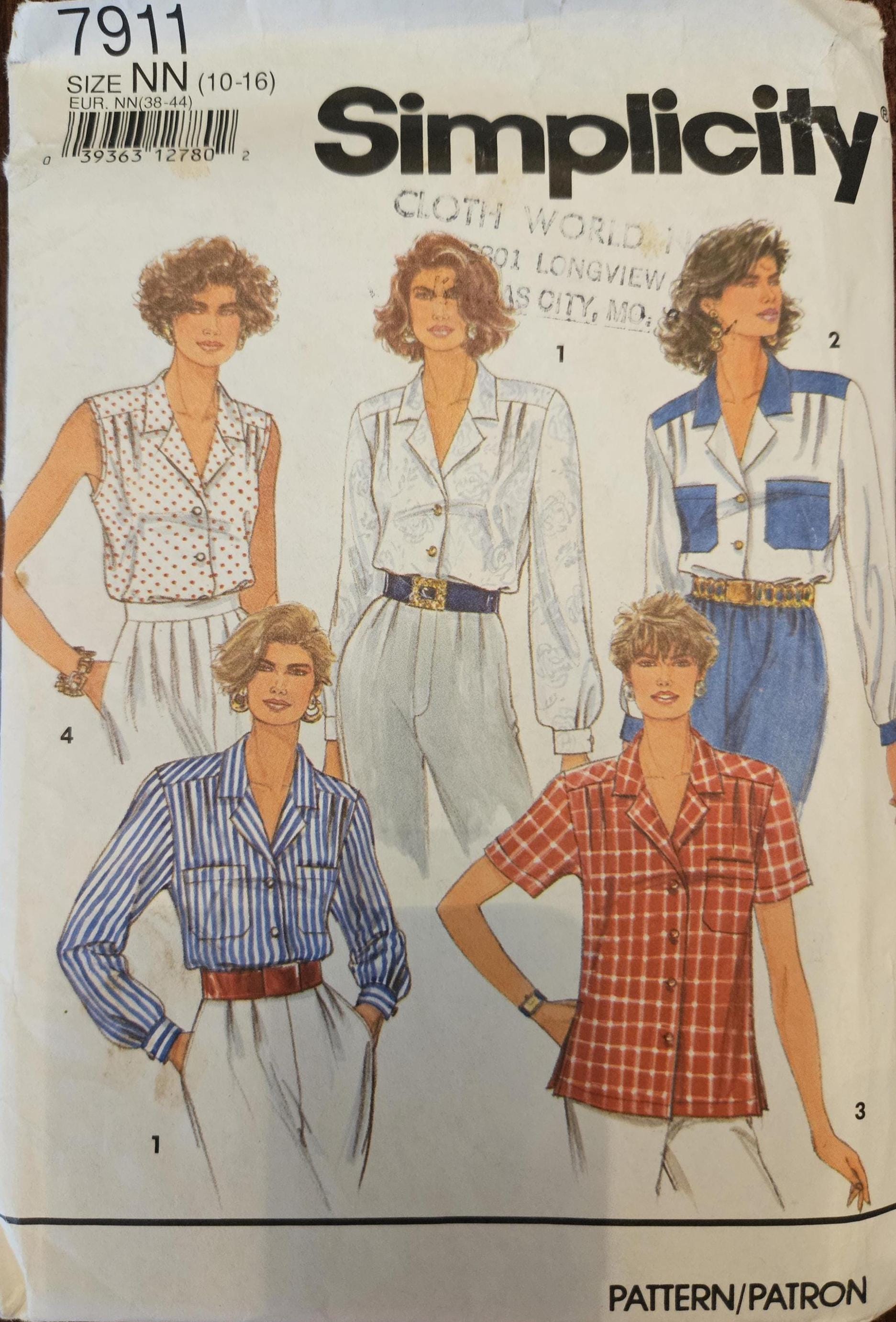 Simplicity 7911 Misses Shirt | Button-Front, Notched Collar, Sleeve & Pocket Options, Yoke Back, Darts | Sewing Pattern, sizes 10-16 - UNCUT