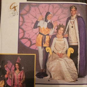 Simplicity 9229 Adult Medieval Costumes | Jester, Queen, King, Royal Robes, Peasant, Headpieces | Sewing Pattern, sizes L-XL - UNCUT