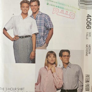 McCalls 4056 Unisex Adult Shirt | Button Front, Collar & Sleeve Length Options | Sewing Pattern, by Palmer/Pletsch, sizes M (36-38) - UNCUT