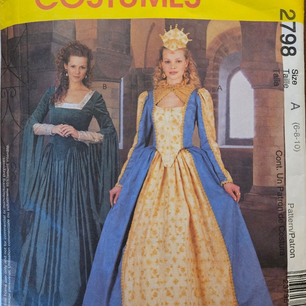 McCalls 2798 Misses Elizabethan 2-Piece Court Dress | Back Zipper Closure Bodice and Gown | Sewing Pattern, sizes 6-8-10 or 14-16-18 - UNCUT