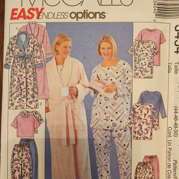 McCalls 3454 Womens Sleepwear | Pajamas, Robe, Pull-on Pants, Shorts, Pullover Top/Gown | Easy Sewing Pattern, sizes 26W-28W-30W-32W - UNCUT