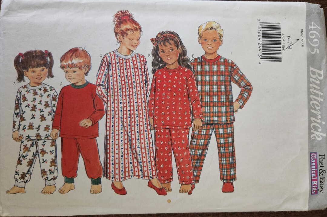 Butterick 4695 Kids Sleepwear | Pajamas, Pullover Nightgown or Top ...