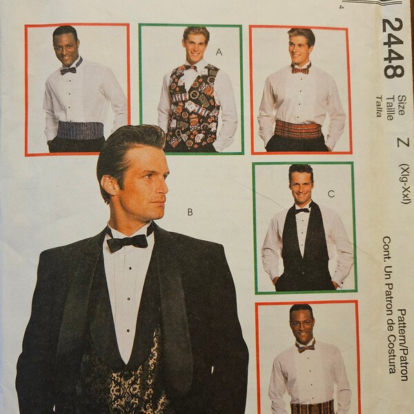 McCalls 2448 Mens Special Occasion Accessories | Tuxedo Vest or Waistcoat, Bow Tie & Cummerbund, Formal| Sewing Pattern, sizes XL-2X - UNCUT