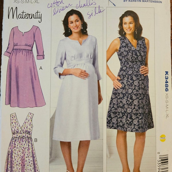 Kwik Sew K3486 Misses Maternity Dresses | Zipper Back, Empire Waist, Length & Sleeve Options | Sewing Pattern, sizes XS-S-M-L-XL - UNCUT