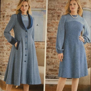 Butterick B6868 Misses Coat & Dress | Princess Seams, Flare Skirt, Contrast Fabric, Long Sleeve | Sewing Pattern, sizes 8-10-12-14-16 -UNCUT