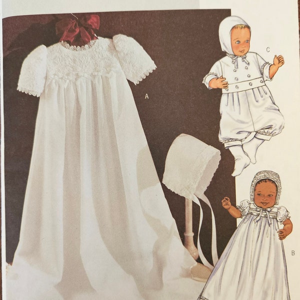 Butterick B4052 Baby Infant Christening, Dedication, or Baptism Clothes | Dress, Jumper, Cap | Sewing Pattern, sizes S-M-L-XL - UNCUT