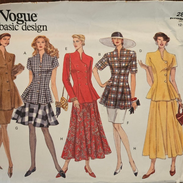 Vogue 2880 Misses/Miss Petite Fitted Top & Skirts | Princess Seams, Flared Top, Raised Neckline | Easy Sewing Pattern, sizes 12-14-16 -UNCUT