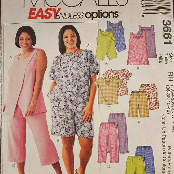 McCalls 3661 Womens/Womens Petite Separates | Plus Size, Top, Tunic, Pull-on Capri Pants & Shorts | Sewing Pattern, sizes 18W-24W - UNCUT