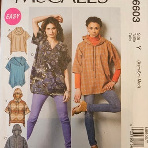 McCalls M6603 Misses Oversized Tops | Pullover, Hooded, Collar & Sleeve Options, Kangaroo Pocket | Sewing Pattern, sizes XS-S-M - UNCUT