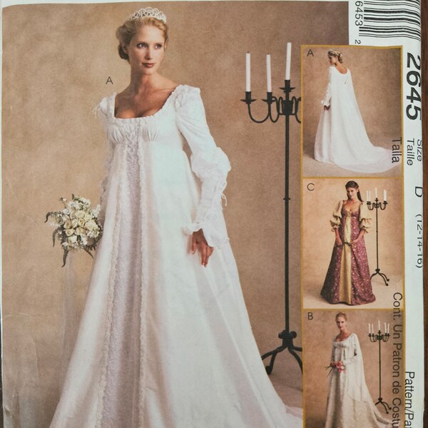 McCalls 2645 Misses Wedding Dress | Medieval, Renaissance, Bridal Gown, Princess Bride, Buttercup | Sewing Pattern, sizes 12-14-16 - UNCUT