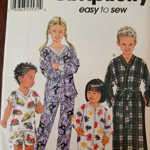 Simplicity 0666/9853 Toddler/Kids Sleepwear | Knit/Woven Pajamas Top, Shorts, Pants, Jumpsuit, Robe | Sewing Pattern, sizes 3-4-5-6 - UNCUT