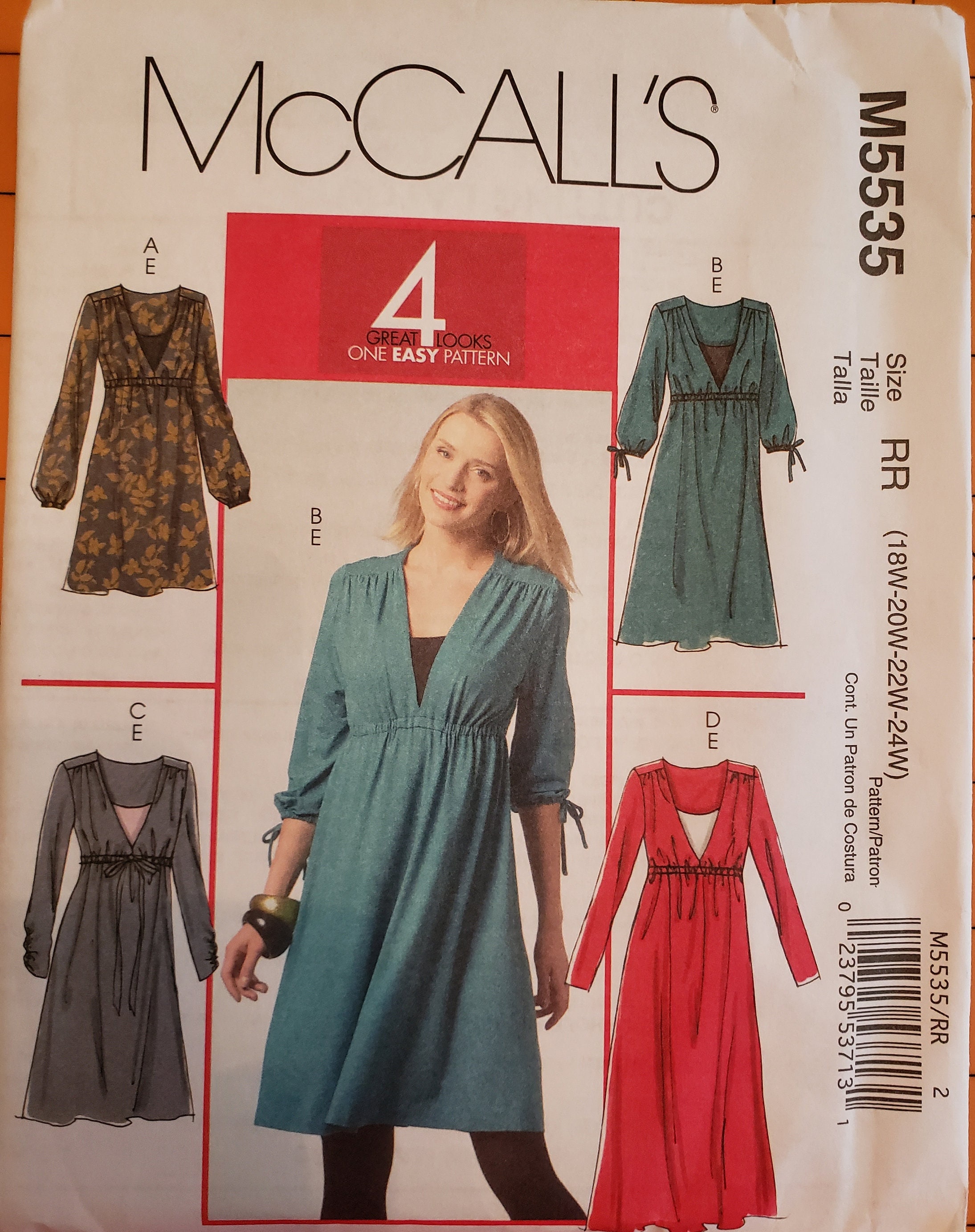Mccalls M5535 Womens Plus Size Dress and Camisole Elasticized Waist Sleeve Length Option Sewing Pattern Size 18W 20W 22W 24W UNCUT Etsy Canada