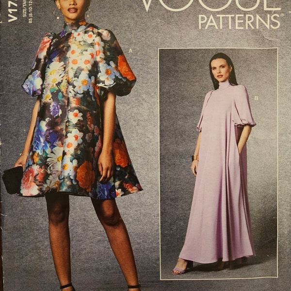 Vogue V1723 Misses Woven Dresses | Length Options, 3/4 Balloon Sleeves, Lined, Pullover | Easy Sewing Pattern, sizes 8-10-12-14-16 -UNCUT