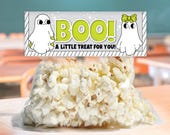 Printable Halloween Treat Bag Toppers, Ghost Popcorn and Candy Bag Labels, Classroom and Party Favor Tags, Instant Download