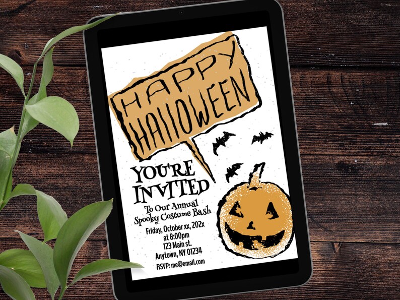 Editable Halloween Party Invite, Costume Party Invite Template, Digital