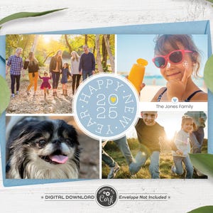 Modèle de carte photo imprimable pour le nouvel an, carte photo modifiable pour les fêtes, modèle modifiable de carte de bonne année, modèle de carte photo de famille