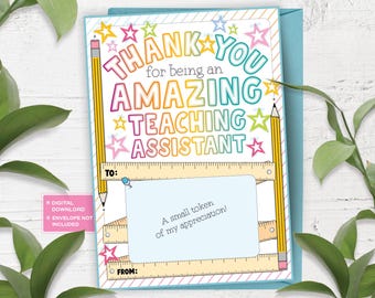 Teaching Assistant Appreciation Printable Gift Card Holder, Paraprofessional Appreciation Gifts, Printable Special Education Thank You Card