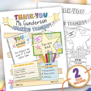Carta de agradecimiento para maestros imprimible, página para colorear de agradecimiento para maestros, regalo personalizado para maestros, página para colorear para niños, regalo de fin de año