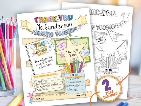 Teacher Appreciation Printable Letter, Teacher Thank You Coloring Page, Personalized Teacher Gift, Coloring Page for Kids, End of Year Gift