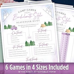 Printable Camping Bachelorette Party Games, Bachelorette Games Bundle, Camping Bachelorette Drinking Games, Bachelorette Hiking Games