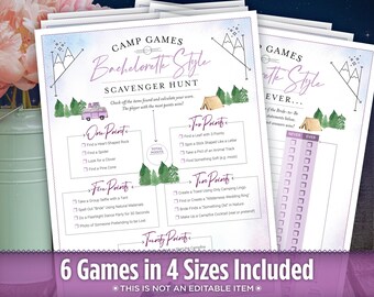 Bachelorette Party Games—Camping Themed, Printable Bachelorette Games Bundle, Camping Bachelorette Drinking Games, Bachelorette Hiking Games