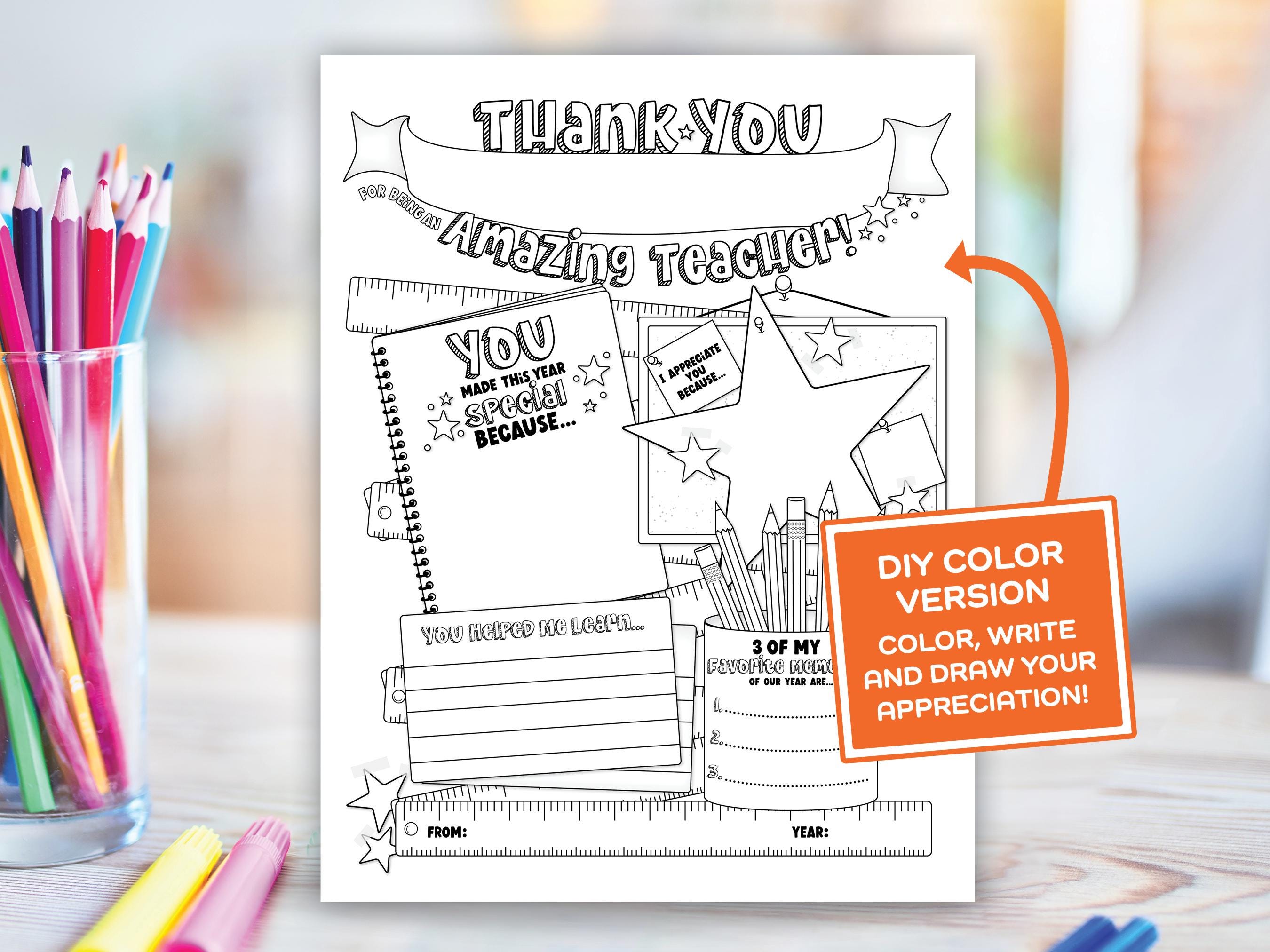 Teacher Appreciation Printable Letter, Teacher Thank You Coloring Page ...