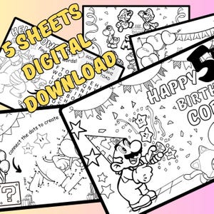5 x Customised MARIO Birthday Colouring sheets DIGITAL DOWNLOAD file birthday activity placemat party bag favor children super Mario decor