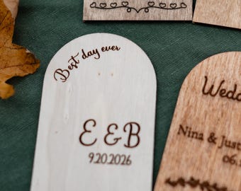 Wooden engraved coasters in bulk, personalized bridal shower favors, rustic wedding table decor