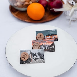 Bouchons de bouteille de vin souvenir en vrac, cadeaux d'invités de mariage en plein air, cadeaux de douche nuptiale, mariage en montagne, réservez votre date, cartes de remerciement classiques