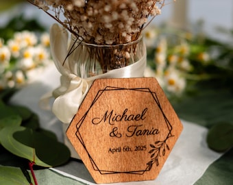 Keepsake wedding guests gifts in bulk, personalized engraved coasters favors, bridal shower save the date, rehearsal dinner table decor