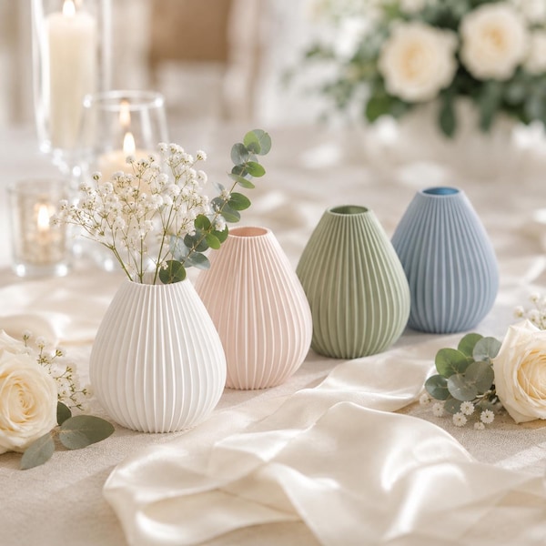 Minimalist ribbed vase set for wedding centerpiece, reception table bud vase, bridal shower decor