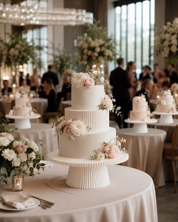 Wedding Cake Stand, White Cake Pedestal, Fluted Dessert Stand, Bridal Shower Cake Display, Modern Party Centerpiece Stand